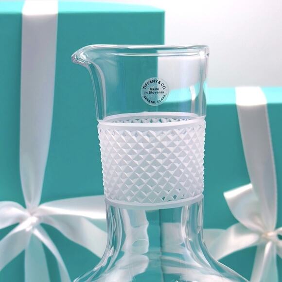 NEW - Tiffany & Co. Diamond Point Lead Crystal Decanter Clear Wine Carafe W/ Box - Picture 7 of 12